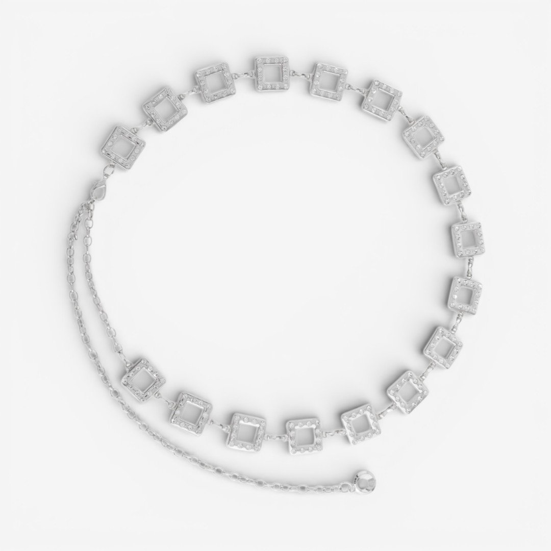 Cinto Corrente Strass Feminino Prata