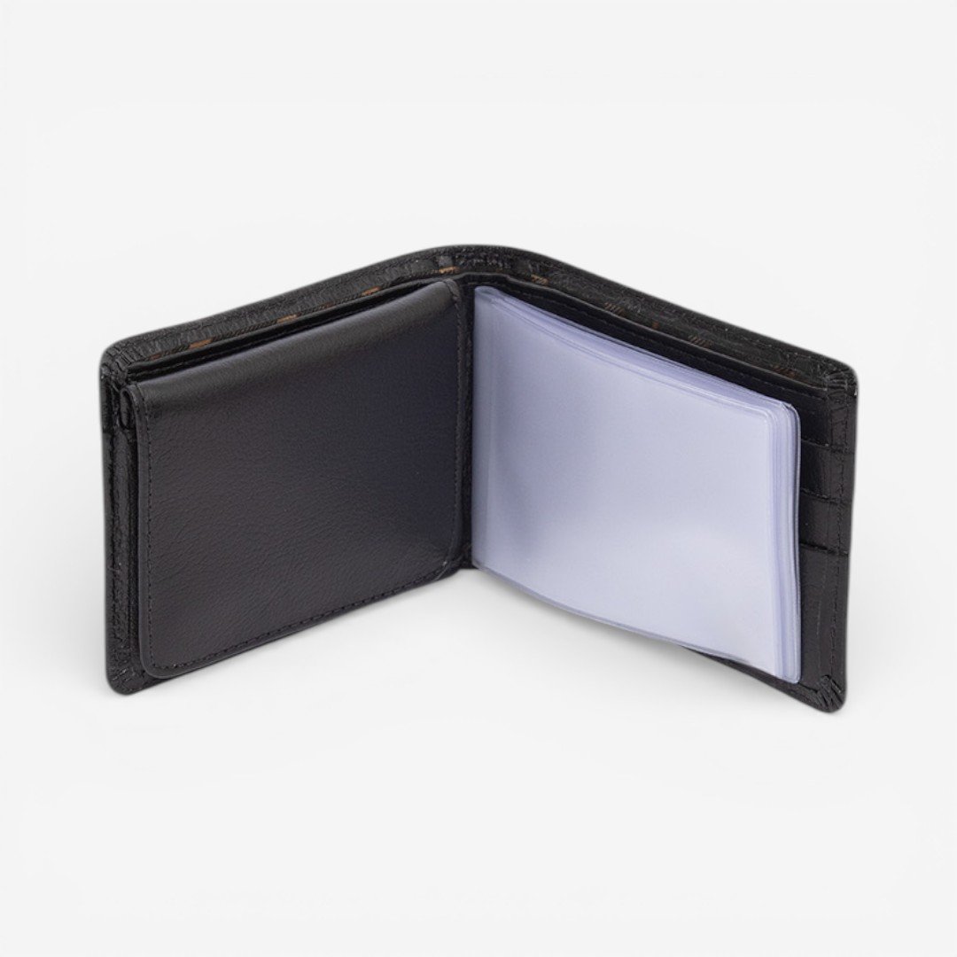 Carteira Masculina Em Couro Preto Preto 3