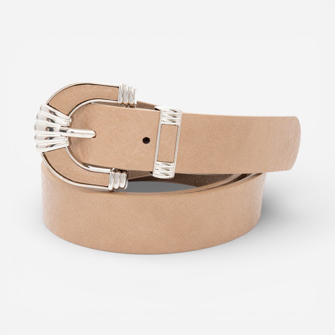 Cinto Feminino Fivela Prata Bege