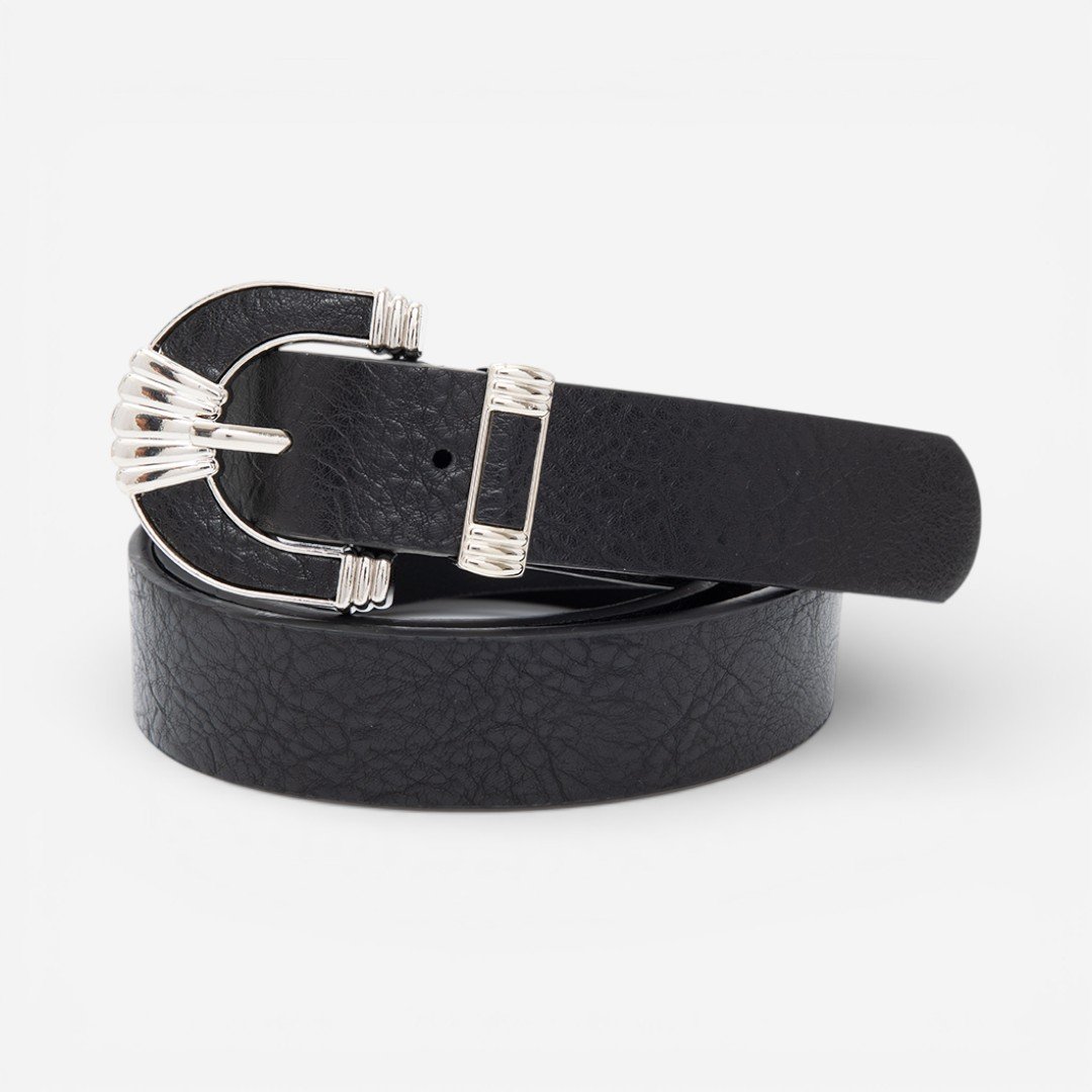 Cinto Feminino Fivela Prata Preto