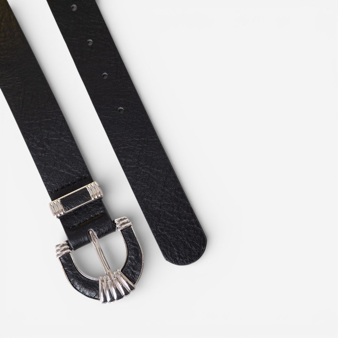 Cinto Feminino Fivela Prata Preto Preto 2