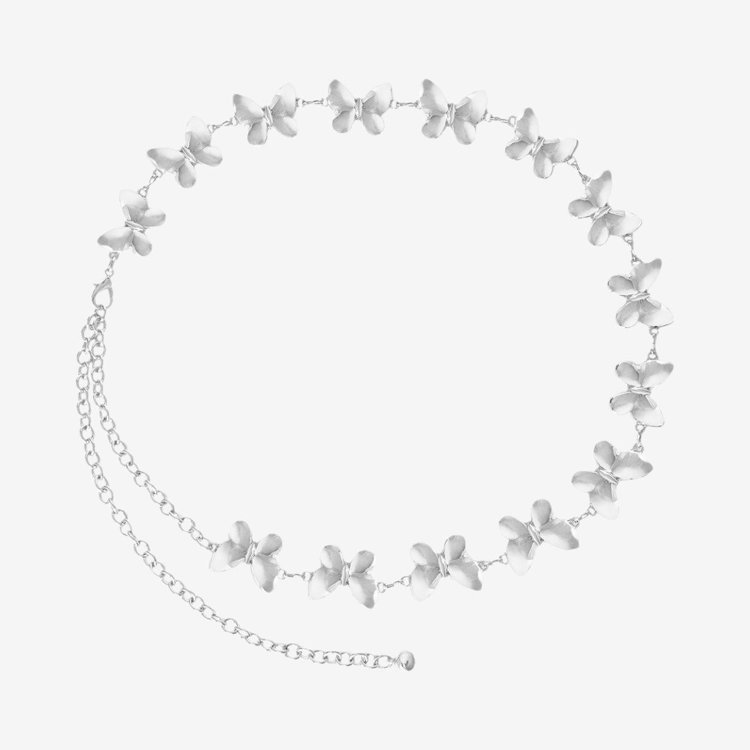 Cinto Feminino Corrente Borboleta Prata