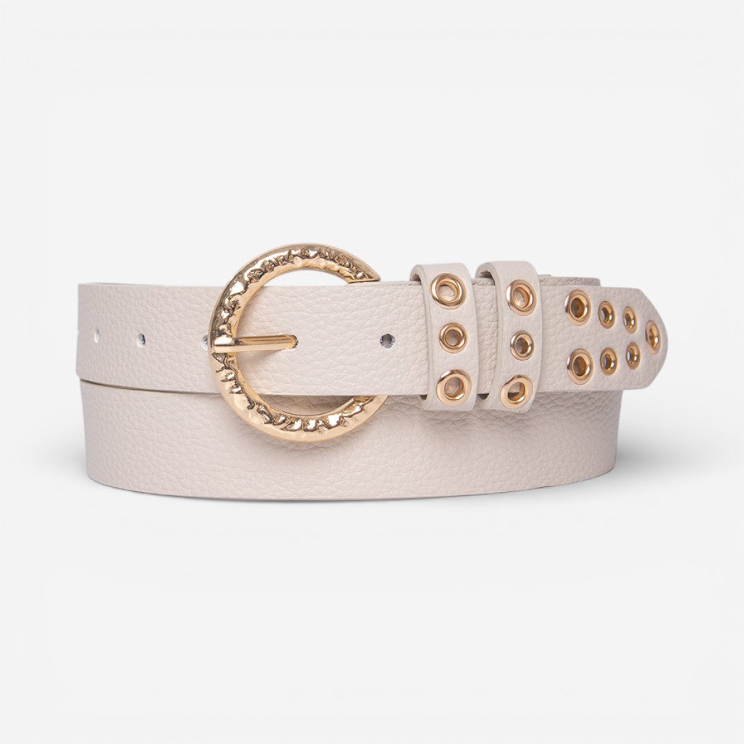 Cinto Feminino Com Ilhós Gold Off White Branco 2