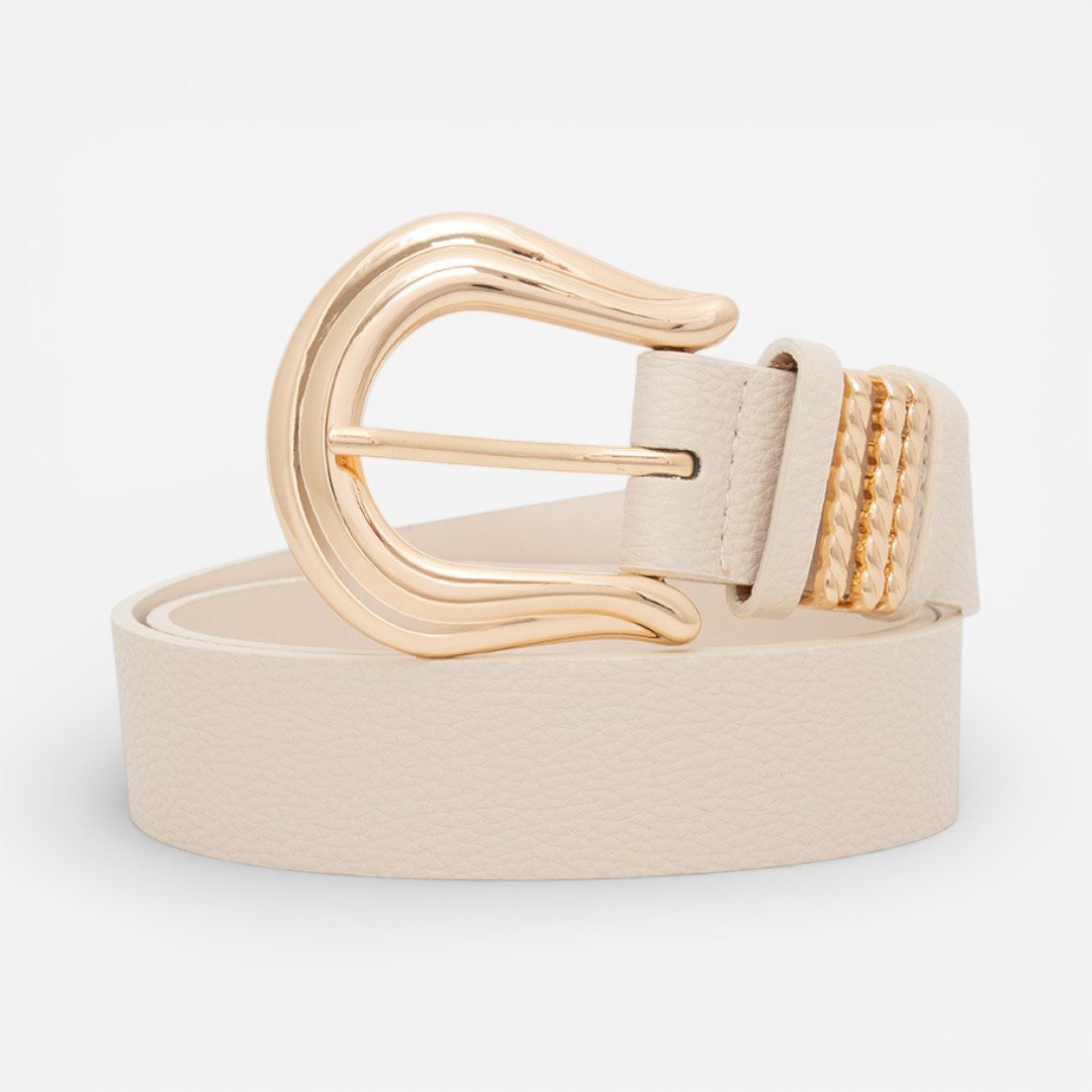Cinto Feminino Bege com Fivela Dourada