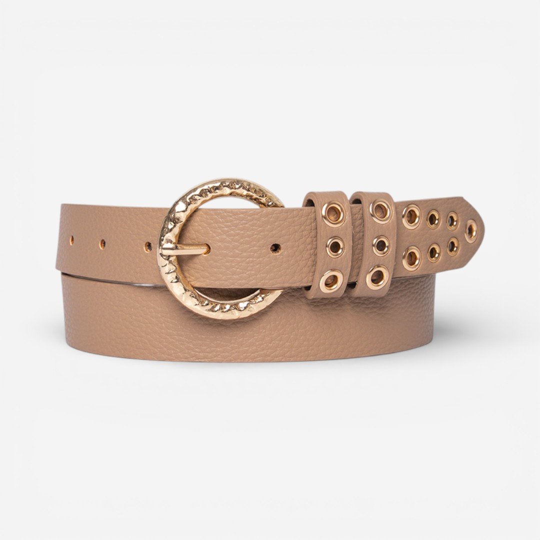 Cinto Feminino Com Ilhós Gold Bege