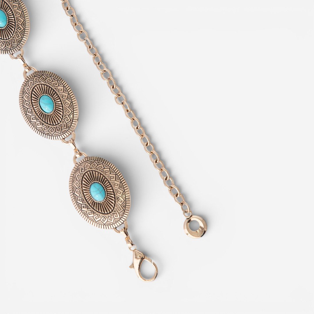 Cinto Feminino Dourado Corrente com Pedra Azul Dourado 3