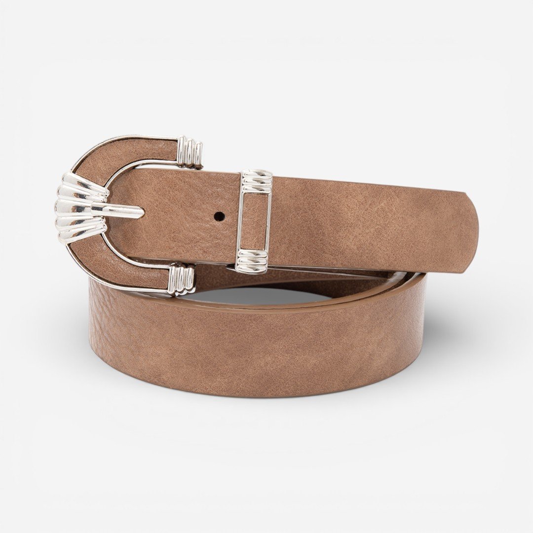 Cinto Feminino Fivela Prata Cáqui Bege 2