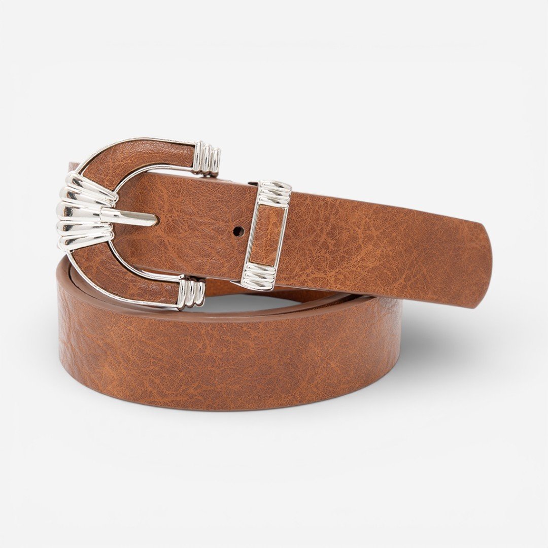 Cinto Feminino Fivela Prata Caramelo