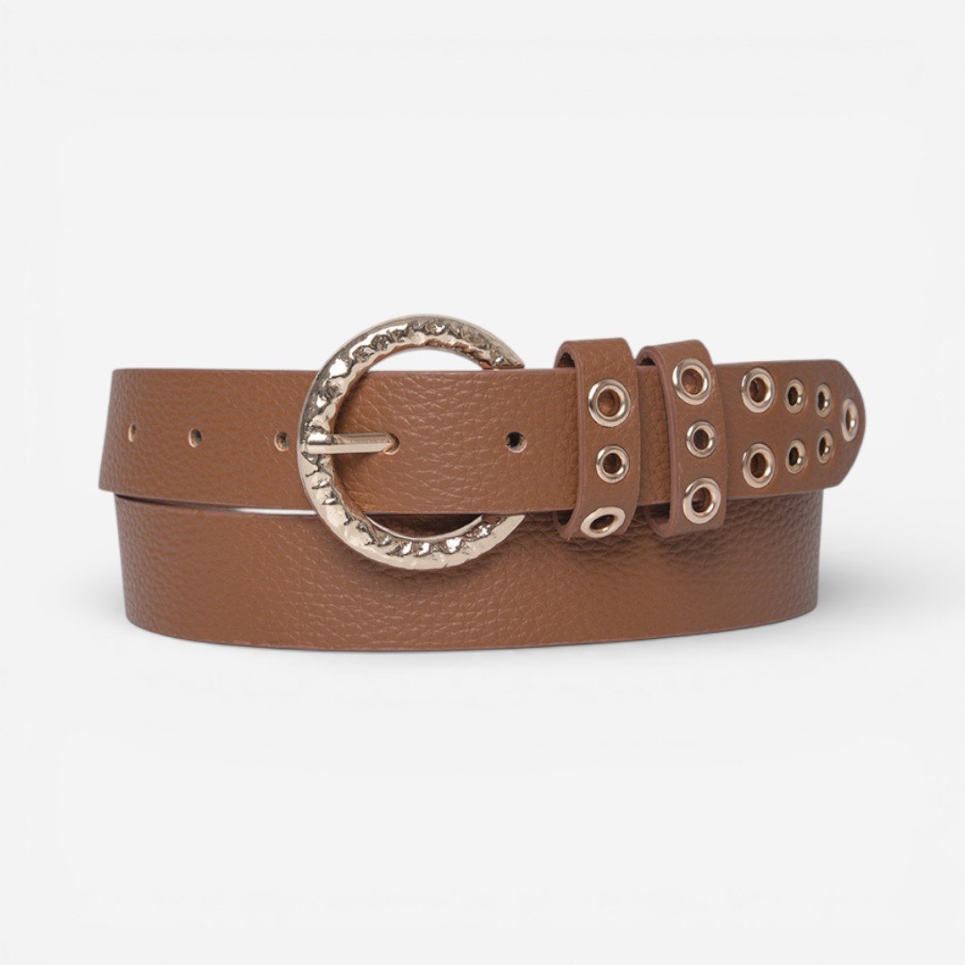 Cinto Feminino Com Ilhós Gold Caramelo