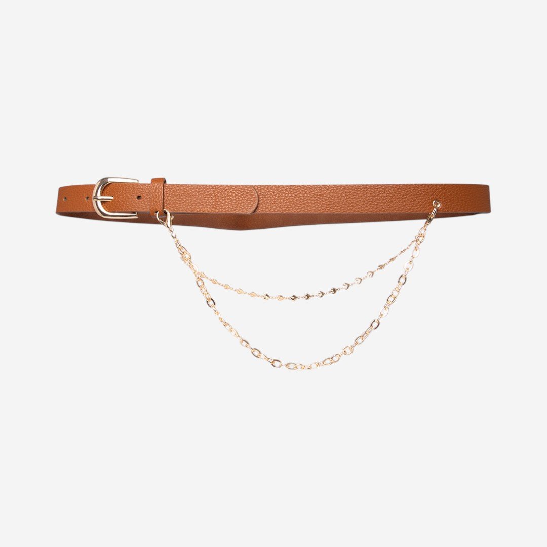 Cinto Feminino Com Corrente Caramelo