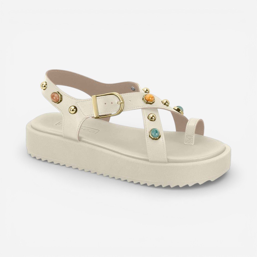 Sandália Flat Moleca Boho Off White