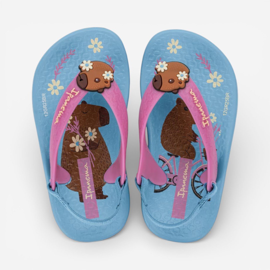 Chinelo De Bebê Ipanema Capivara Azul Rosa 2