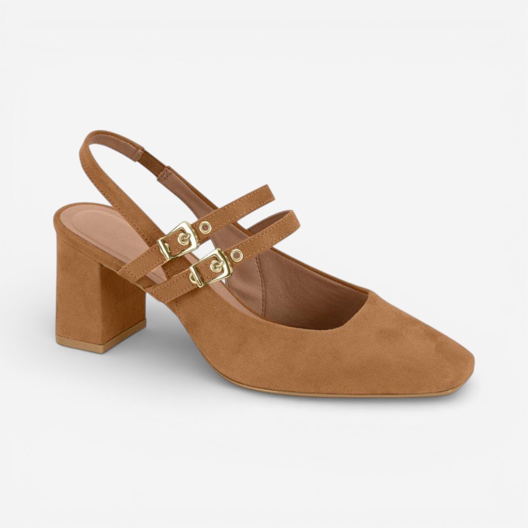 Sapato Vizzano Slingback Salto Bloco Caramelo Marrom 2