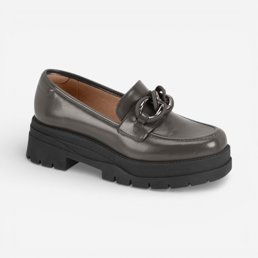 Sapato Loafer Plataforma Vizzano Cinza Escuro
