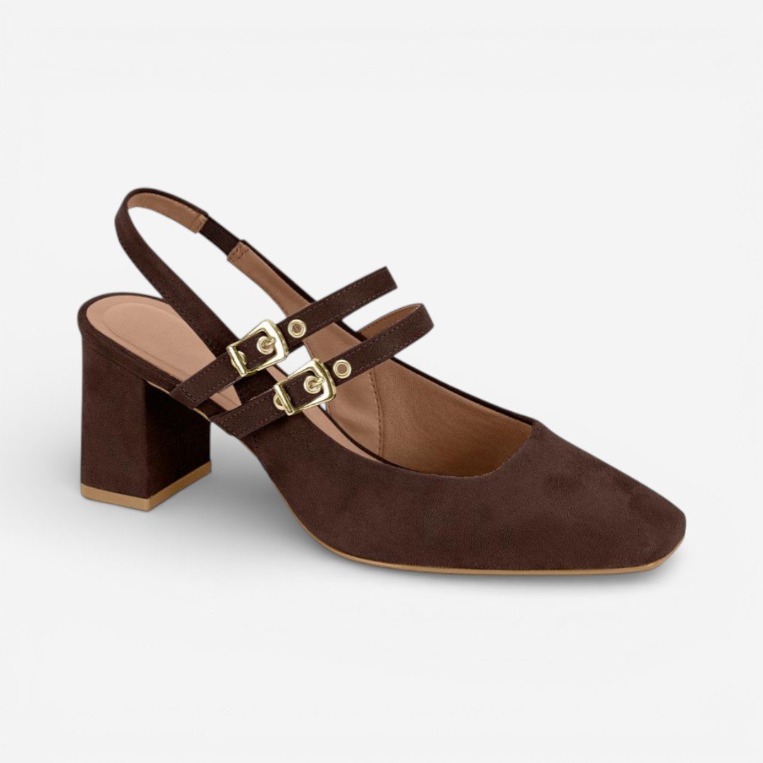 Sapato Vizzano Slingback Salto Bloco Marrom