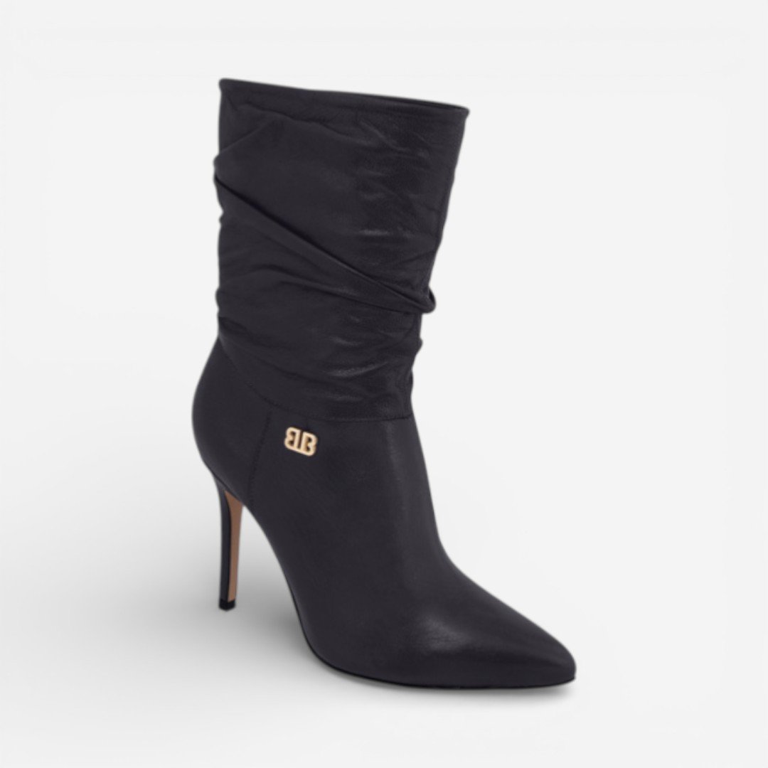 Bota Bottero Salto Alto Em Couro Preto