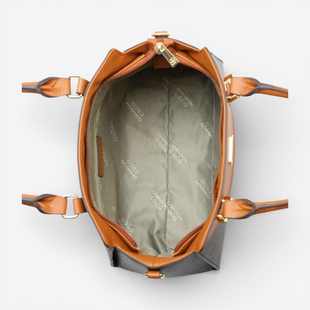 Bolsa Feminina Chenson Mão Elemento Gráfico Café Preto 3