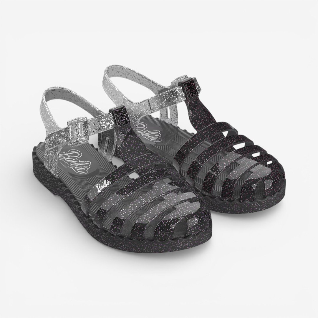 Sandália Infantil Cinza Glitter Barbie Duo Grendene Kids Preto 2