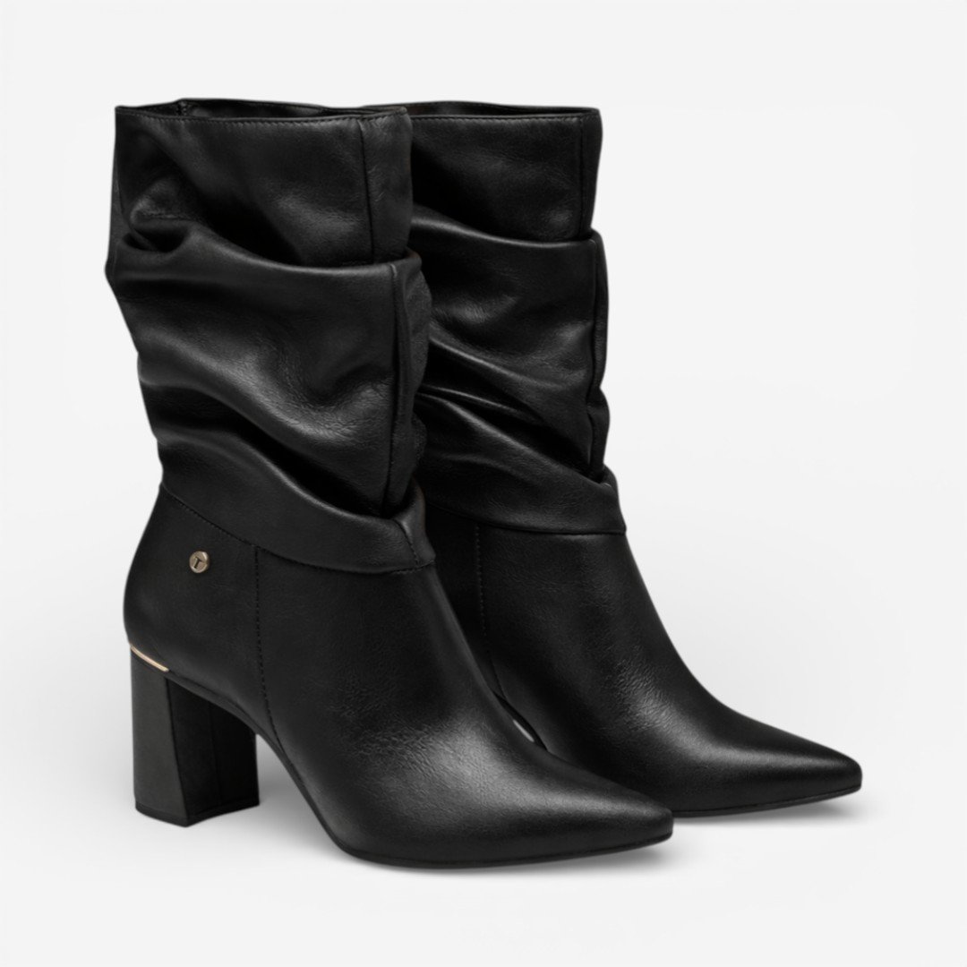 Bota Tanara Slouchy Em Couro Preto Preto 2