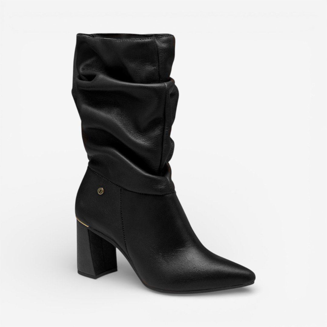 Bota Tanara Slouchy Em Couro Preto Preto 3