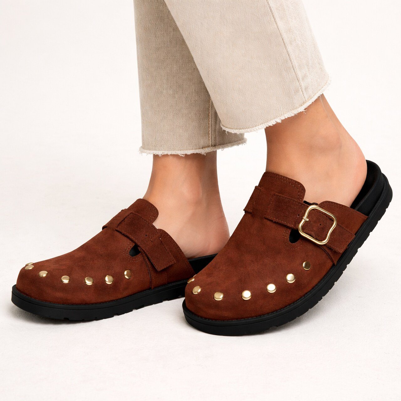 Tamanco Clog Tanara Em Couro Camurça Marrom Marrom 2