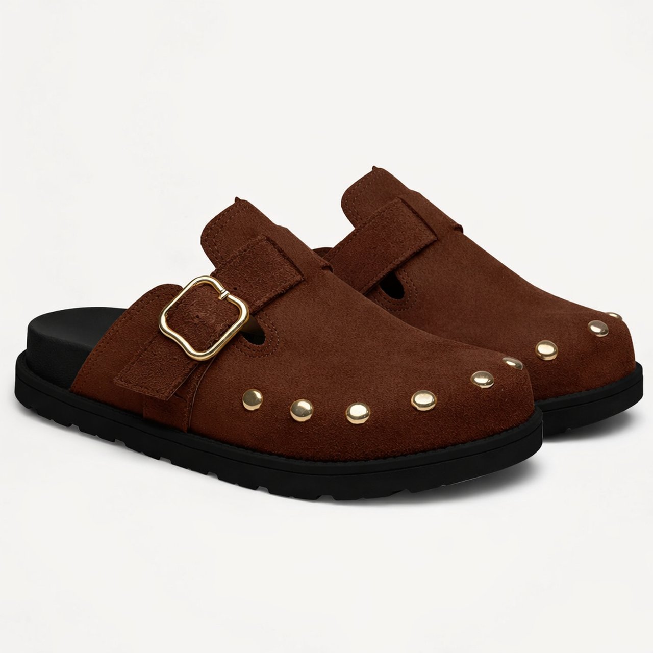 Tamanco Clog Tanara Em Couro Camurça Marrom Marrom 3