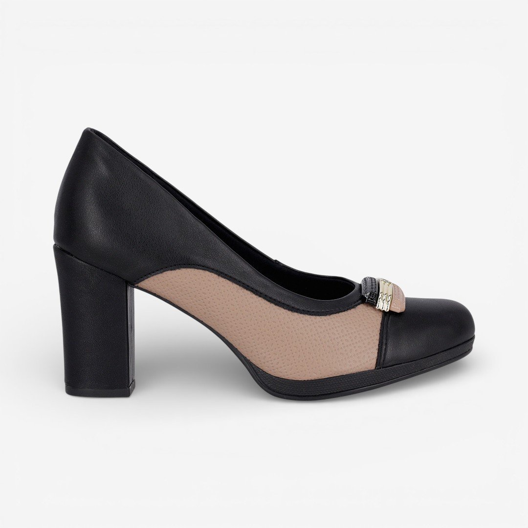 Sapato Piccadilly Salto Bloco Preto com Bege