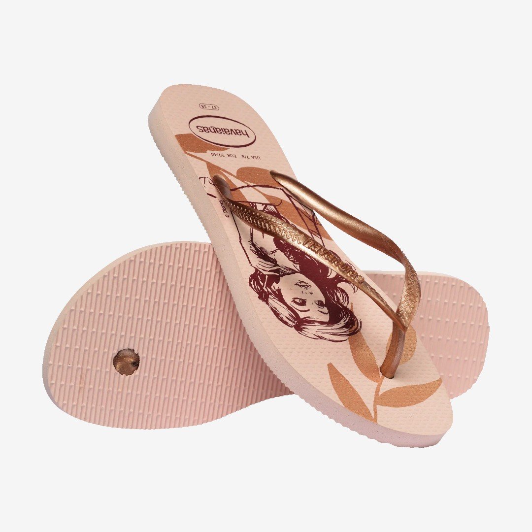 Chinelo Havaianas Slim Disney Princesas Rosa Dourado 4