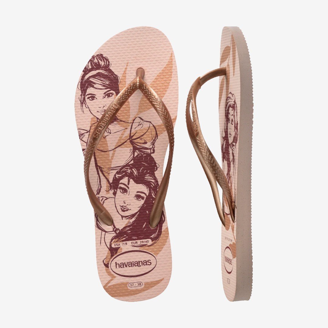 Chinelo Havaianas Slim Disney Princesas Rosa Dourado 5