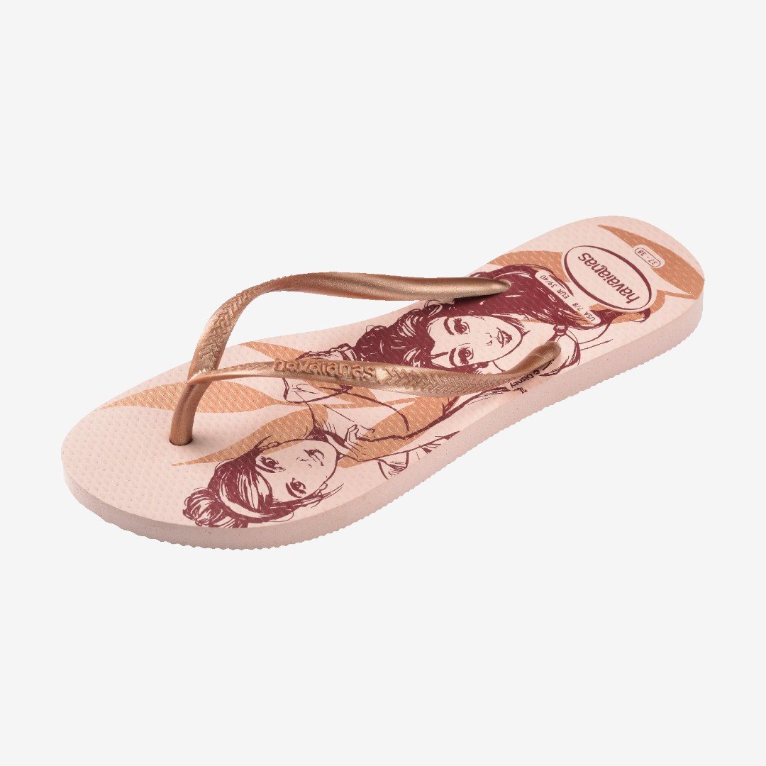 Chinelo Havaianas Slim Disney Princesas Rosa Dourado 6