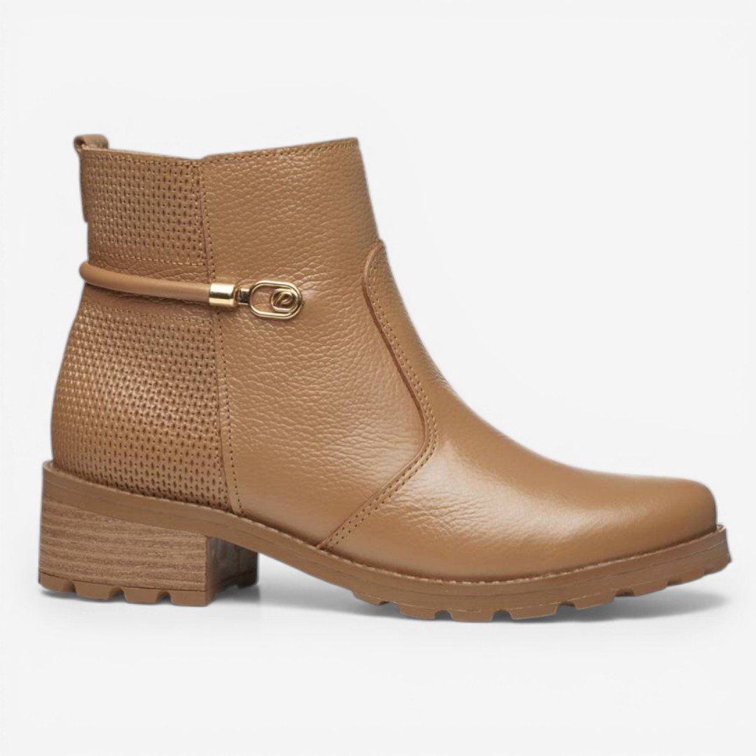 Bota Chelsea Pegada Em Couro Caramelo