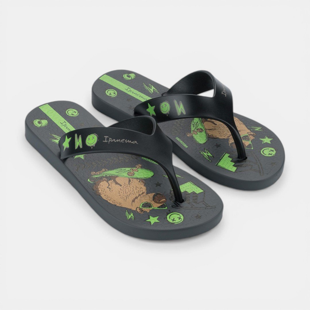 Chinelo Ipanema Deck City Masculino Infantil Capivara Cinza Cinza/Verde 2