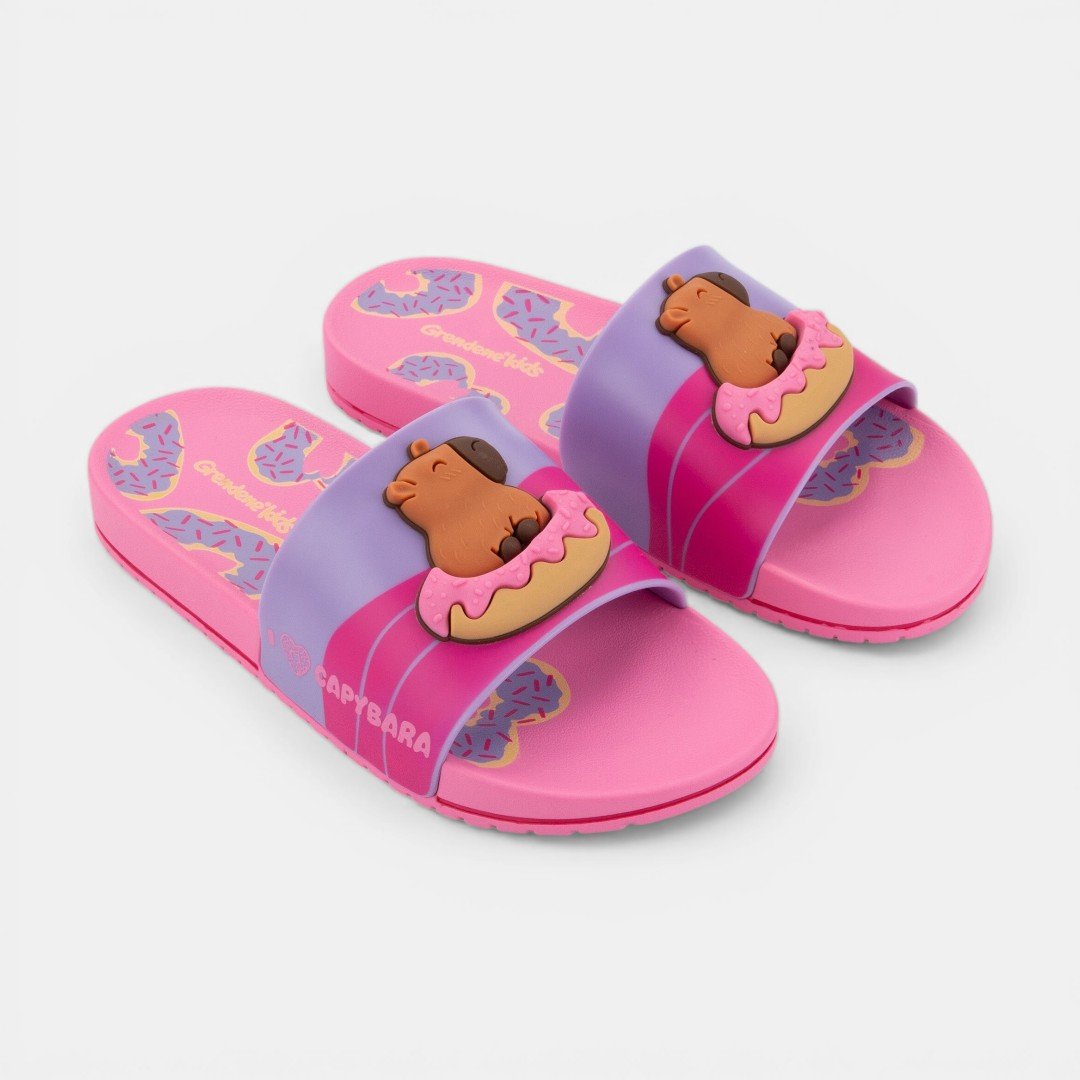 Chinelo Slide Infantil Rosa Capi Mania Grendene Kids Rosa/Lilás 4