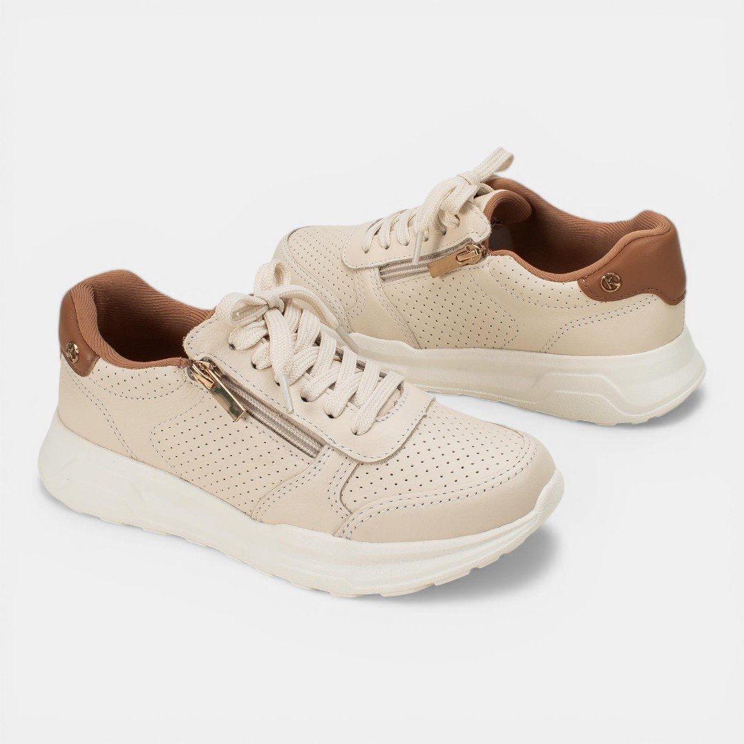 Tênis Kolosh Casual Em Couro Creme Bege 2