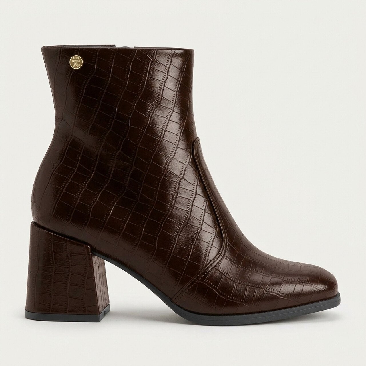 Bota Moleca Salto Bloco Croco Café