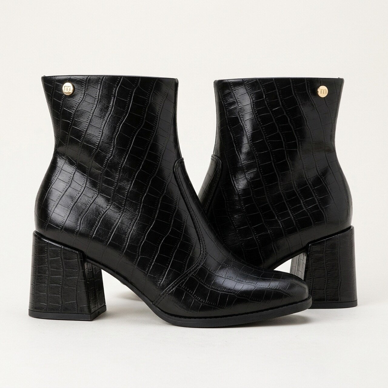 Bota Moleca Salto Bloco Croco Preto Preto 3