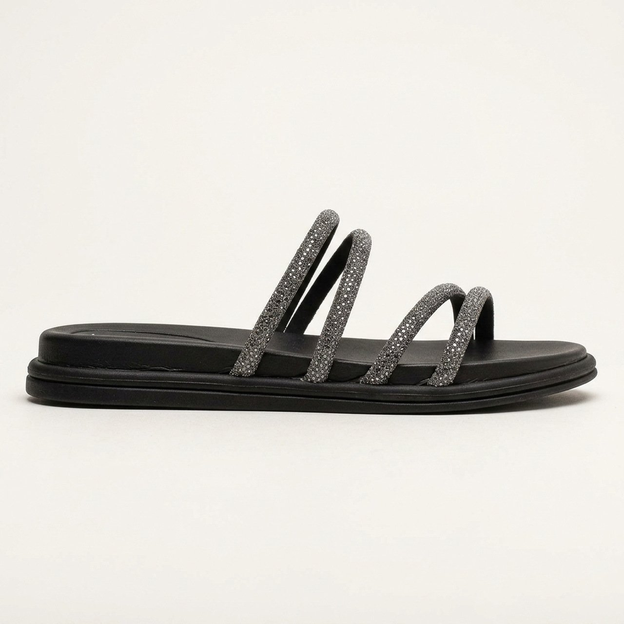 Papete Beira Rio Com Strass Preta