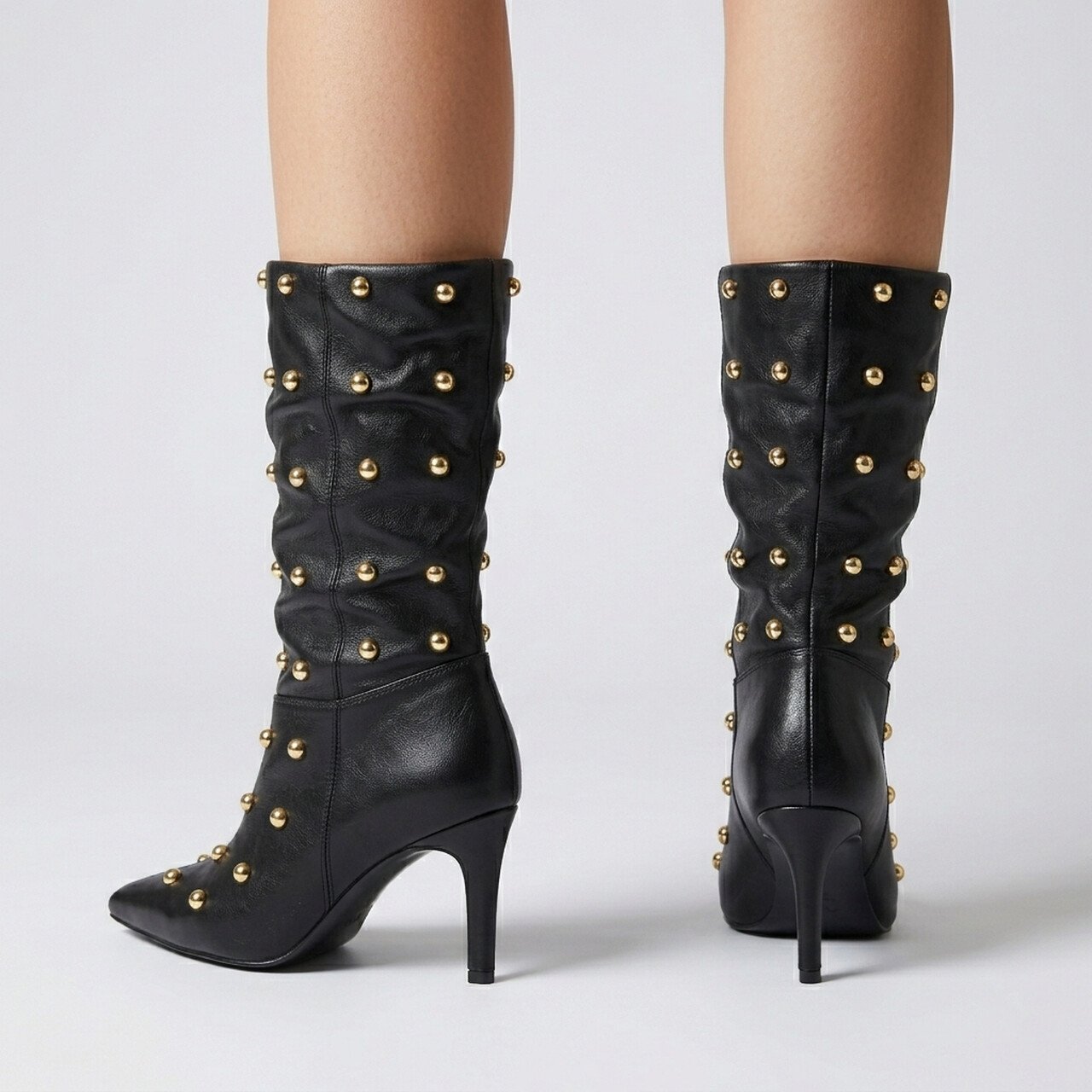Bota Vizzano Cano Médio Com Rebites Preta Preto 2