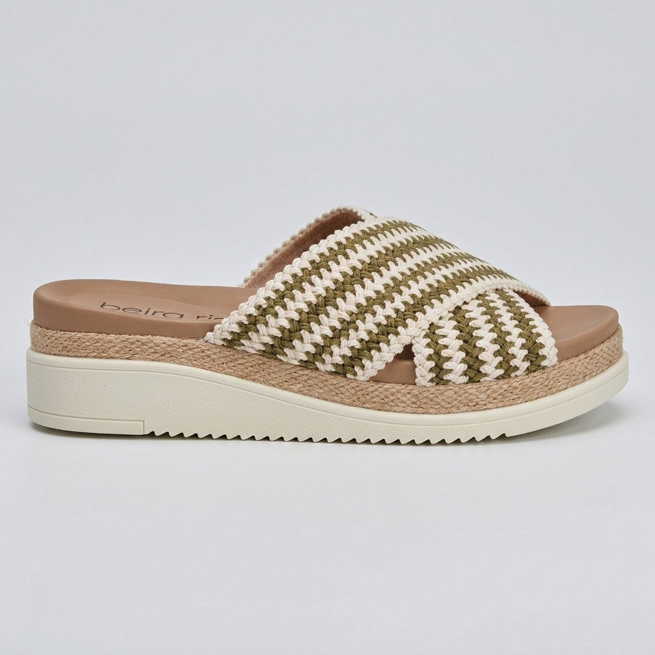 Tamanco Anabela Beira Rio Tecido Verde