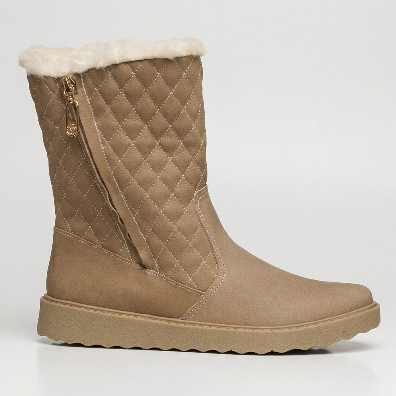 Bota Pegada Cano Médio Ugg Feminina Couro Bege