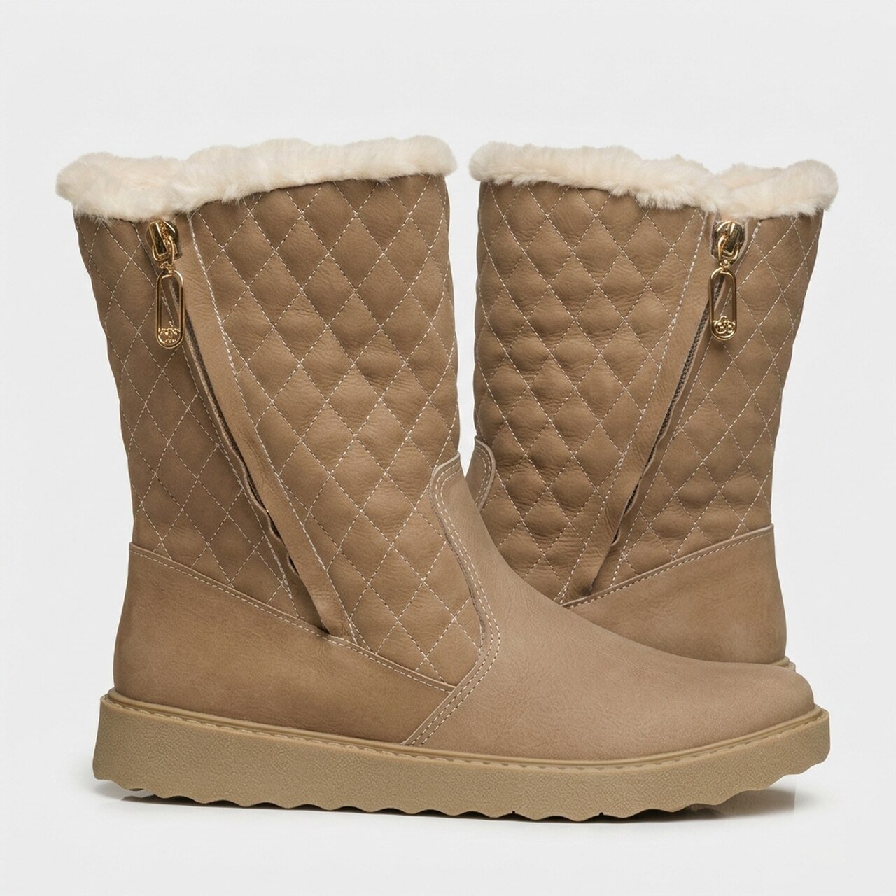 Bota Pegada Cano Médio Ugg Feminina Couro Bege Bege 3