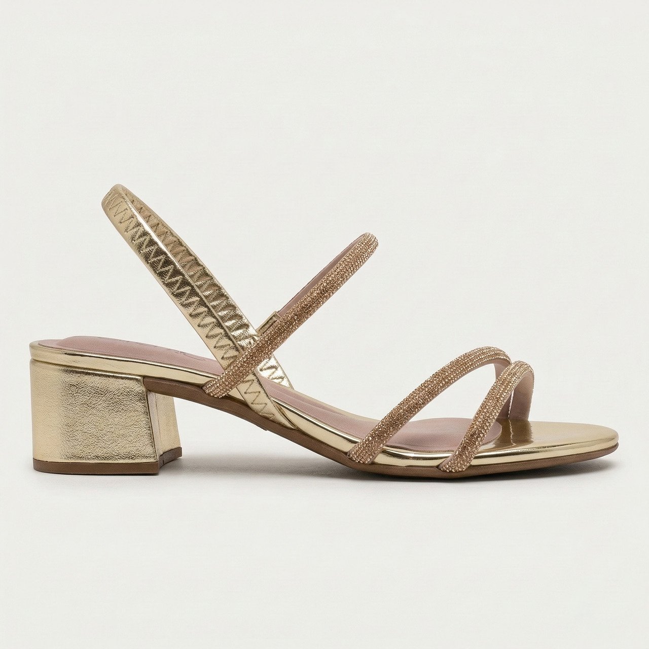 Sandália Beira Rio Salto Bloco Metalizada Dourada