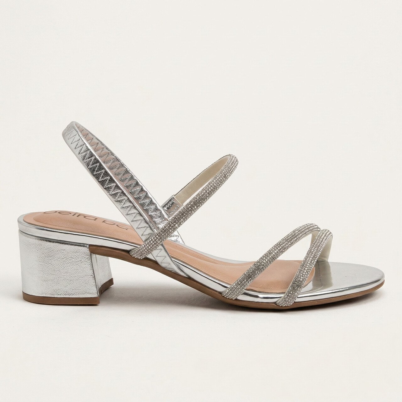 Sandália Beira Rio Salto Bloco Metalizada Prata