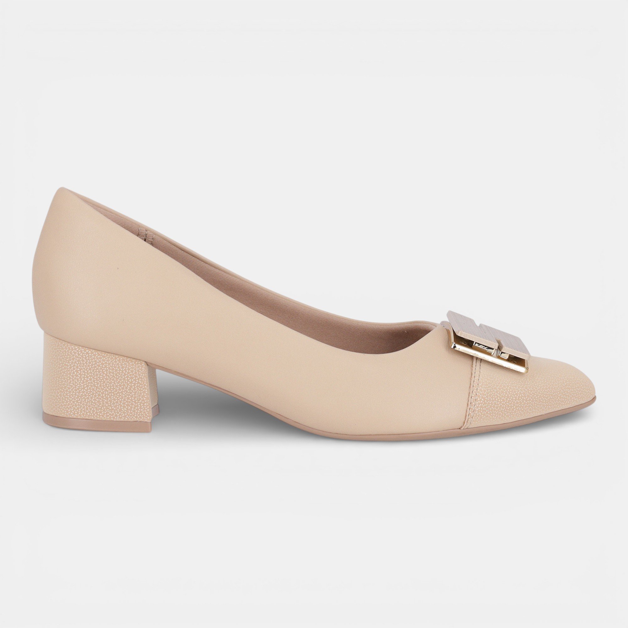 Sapato Scarpin Piccadilly Salto Baixo Bege