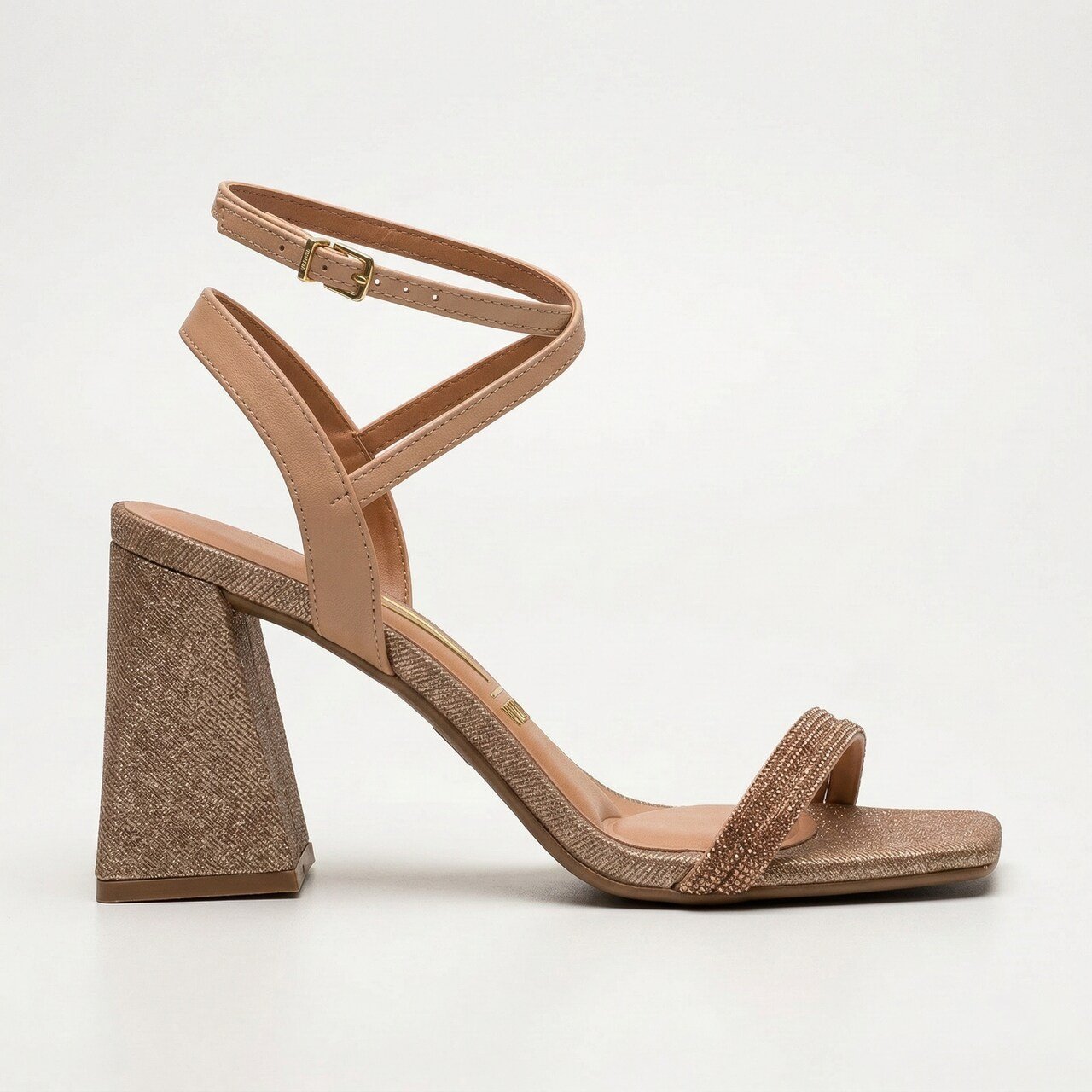 Sandália Vizzano Salto Bloco Com Strass Bege