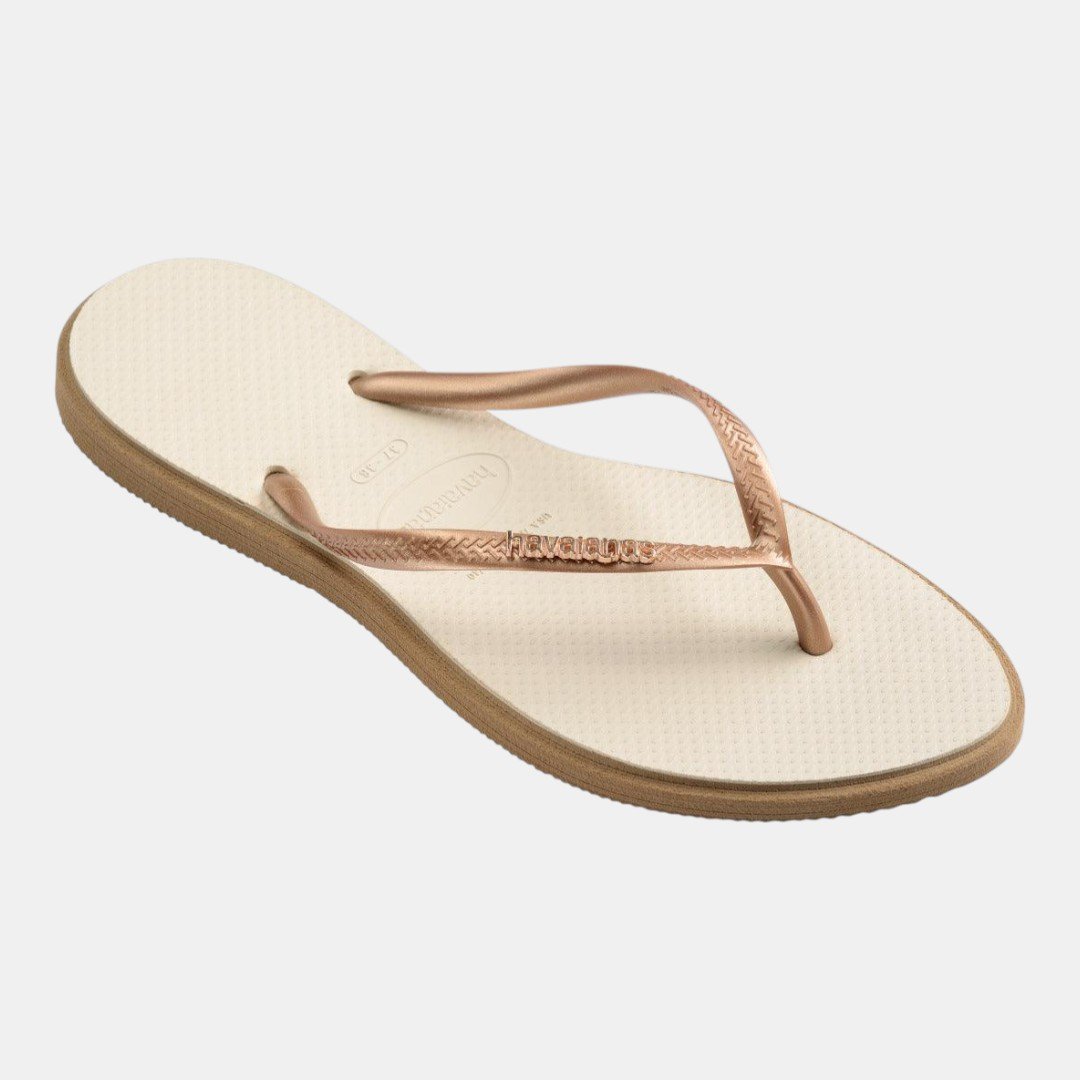 Chinelo Havaianas Slim Point Bege Dourado 2