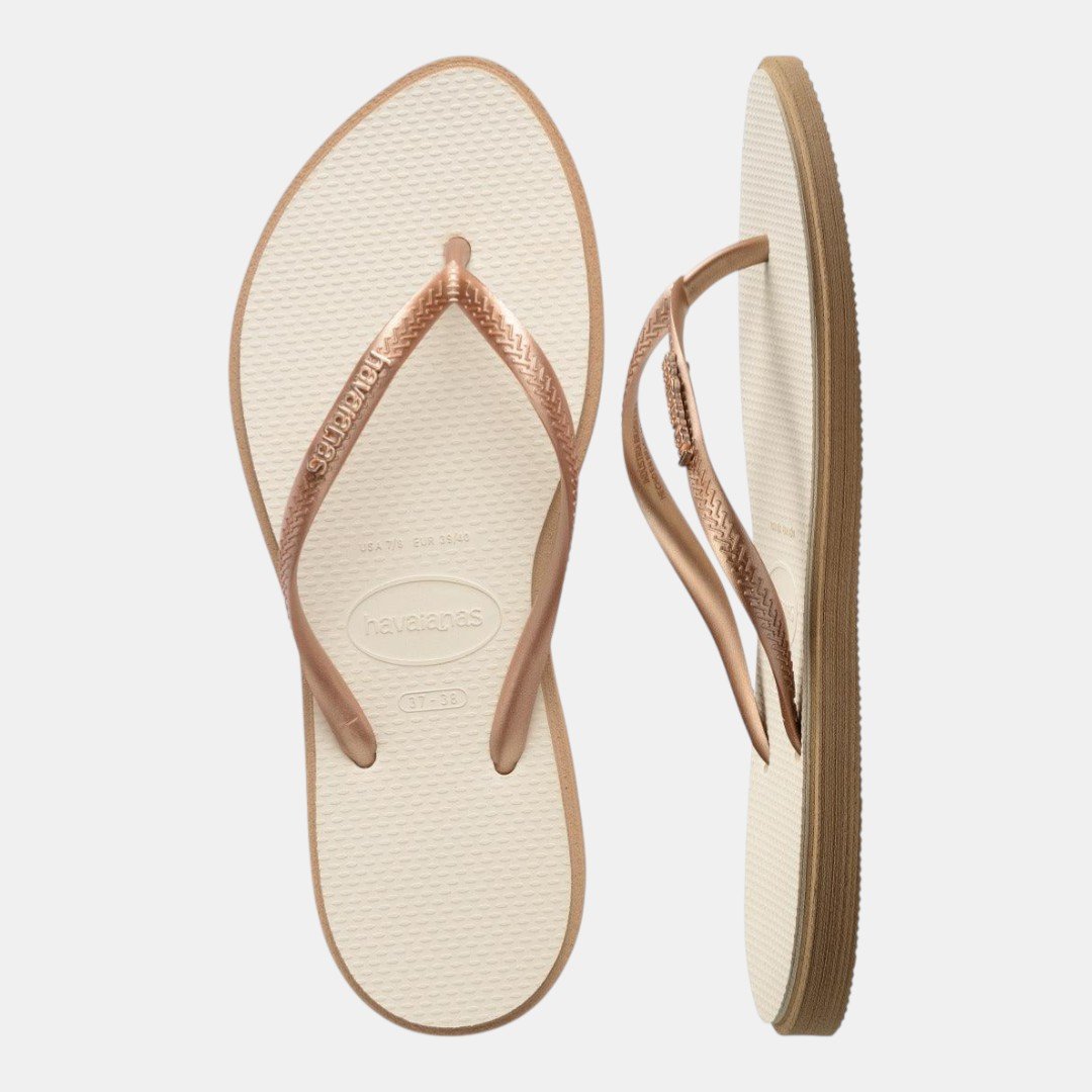 Chinelo Havaianas Slim Point Bege Dourado 6