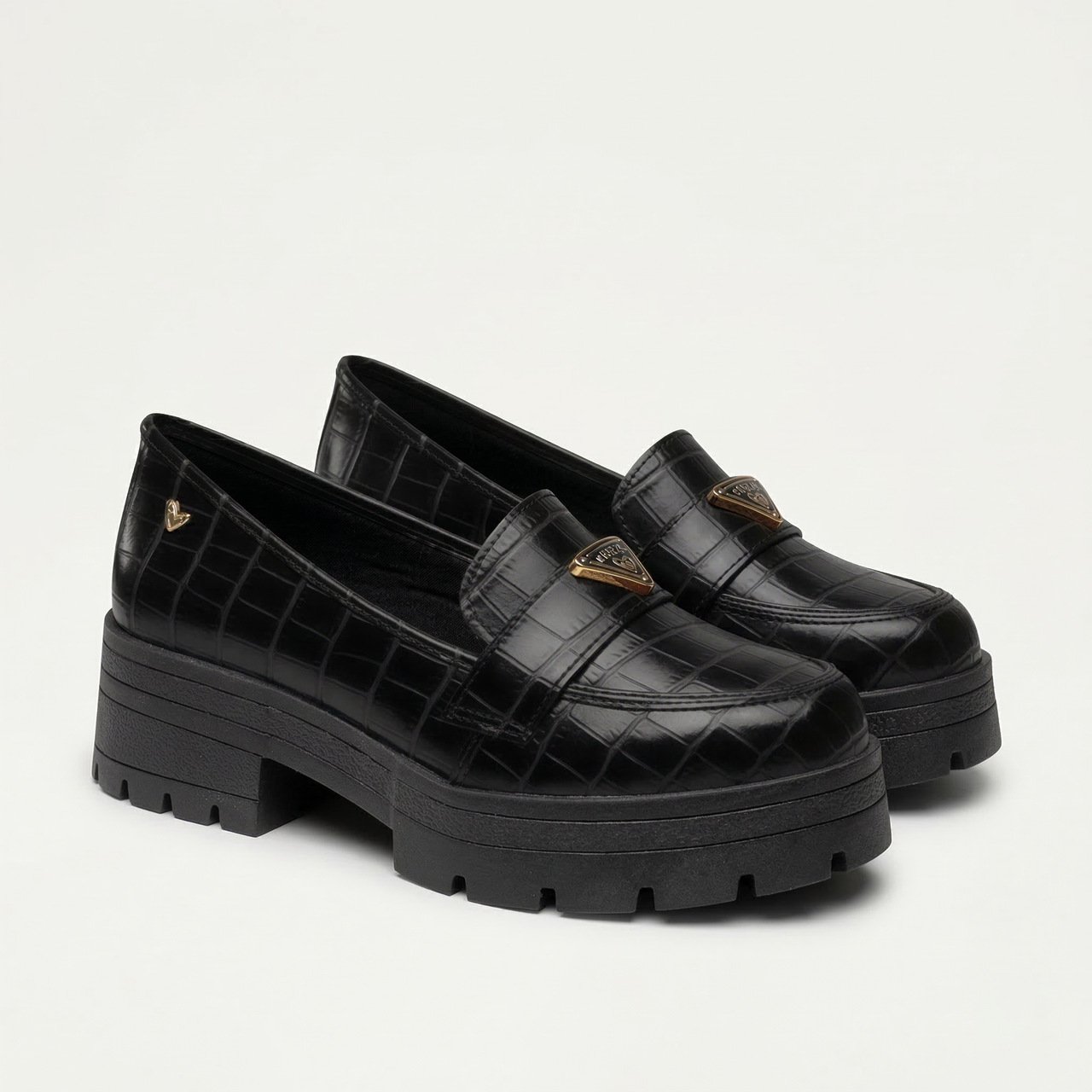 Sapato Loafer Mississipi Feminino Croco Preto Preto 3