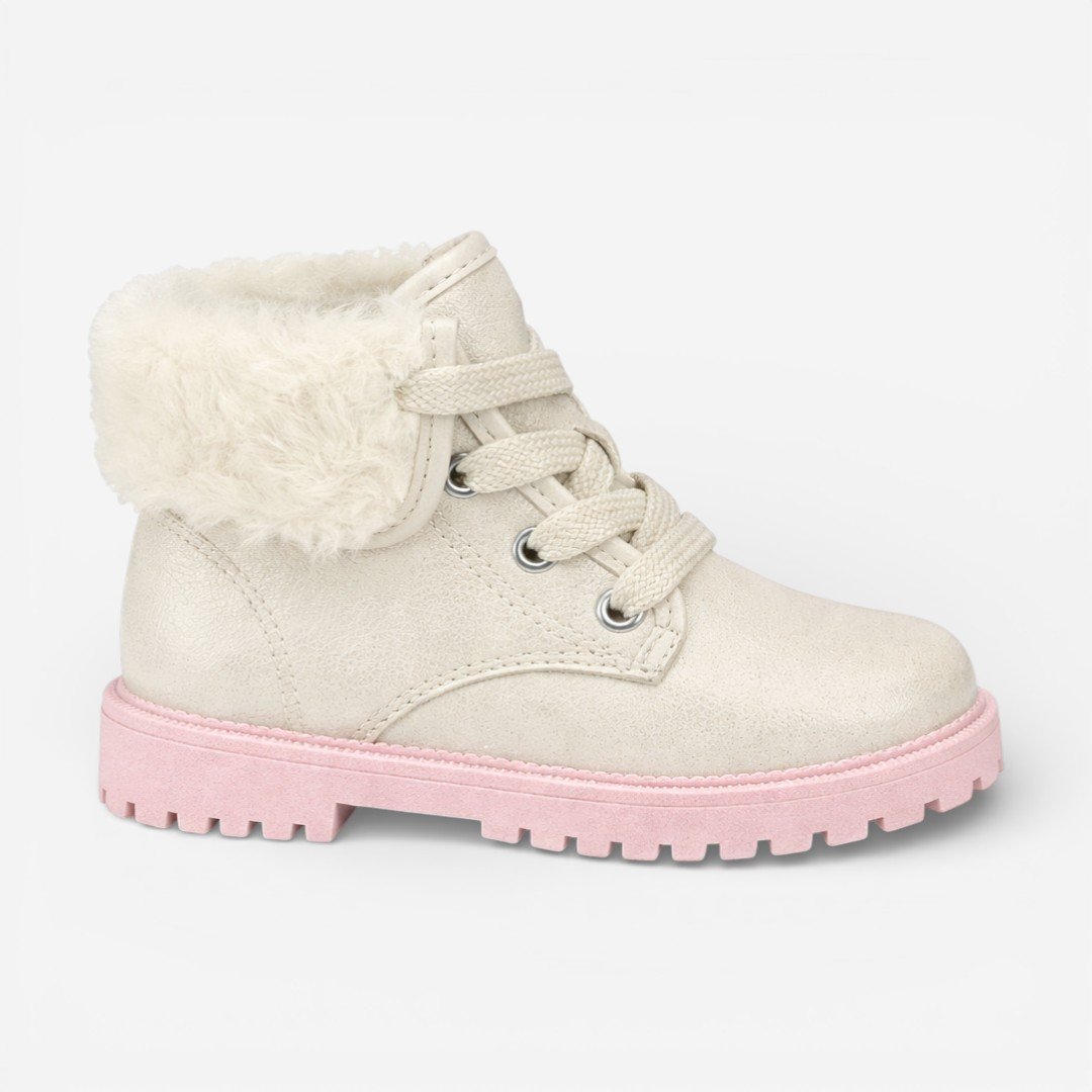 Coturno Molekinha Bebê Com Pelo Branco Off