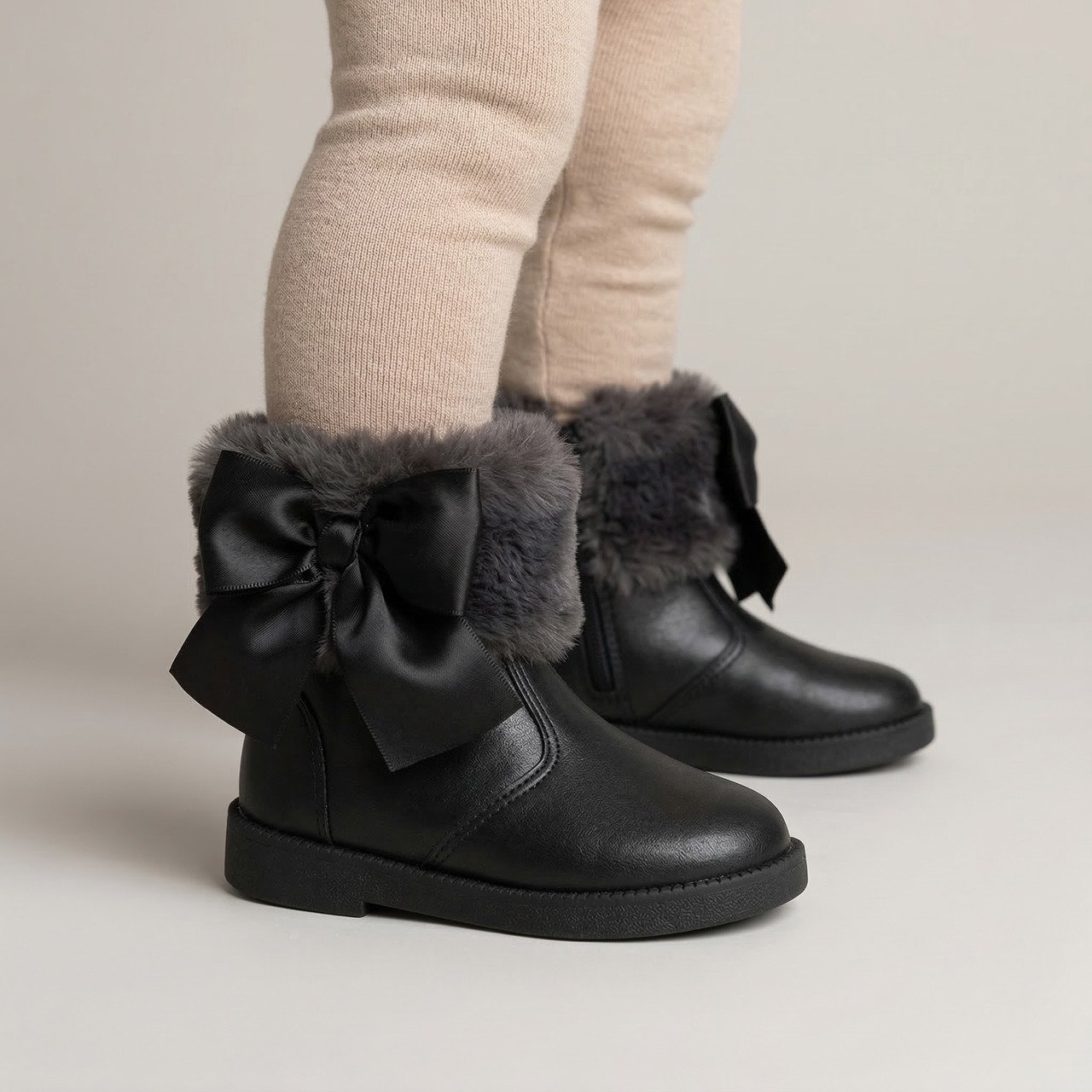 Bota Molekinha Bebê Com Pelo Preta Preto 2